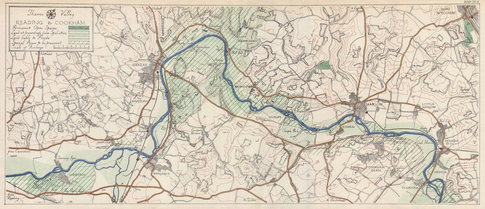 THAMES VALLEY. Sonning - Wargrave - Henley - Marlow - Cookham 1929 old map